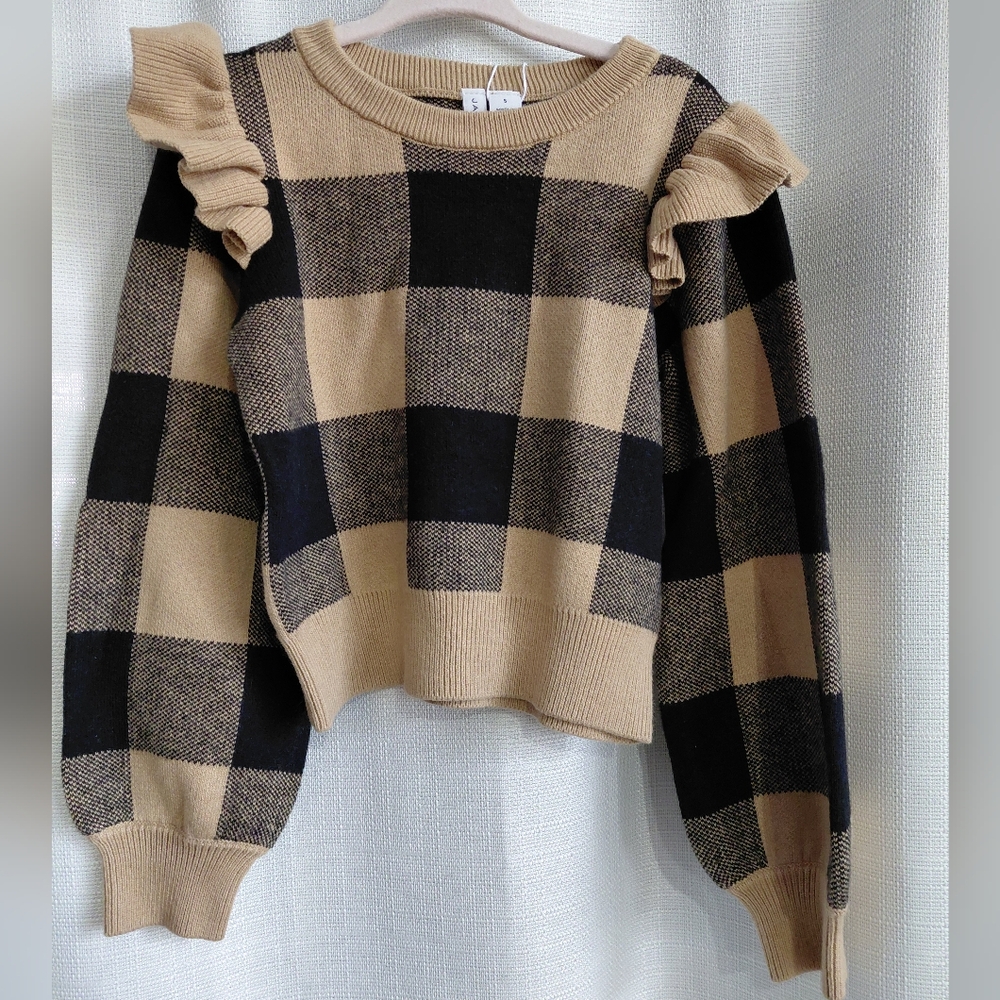 NWT Janie and Jack Black and Tan Checkered Sweater
